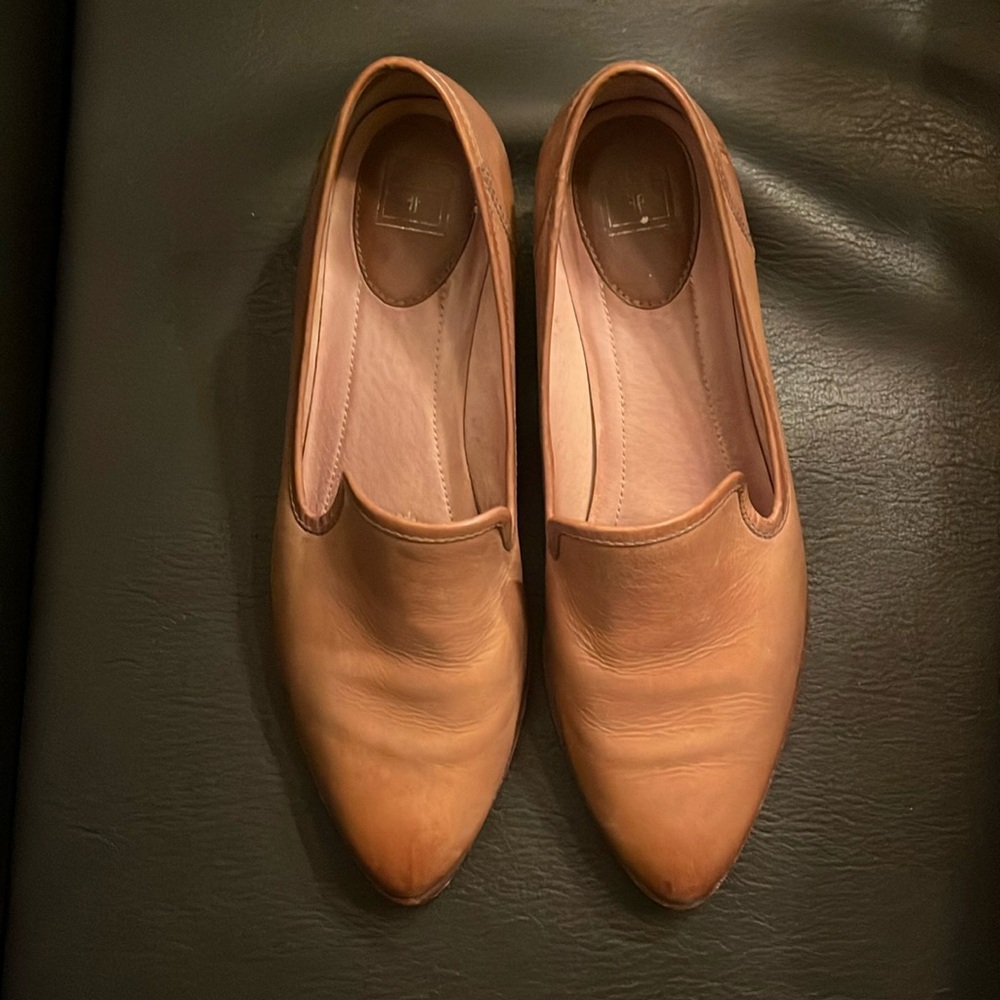 Frye Tan Leather Slip-On Heels